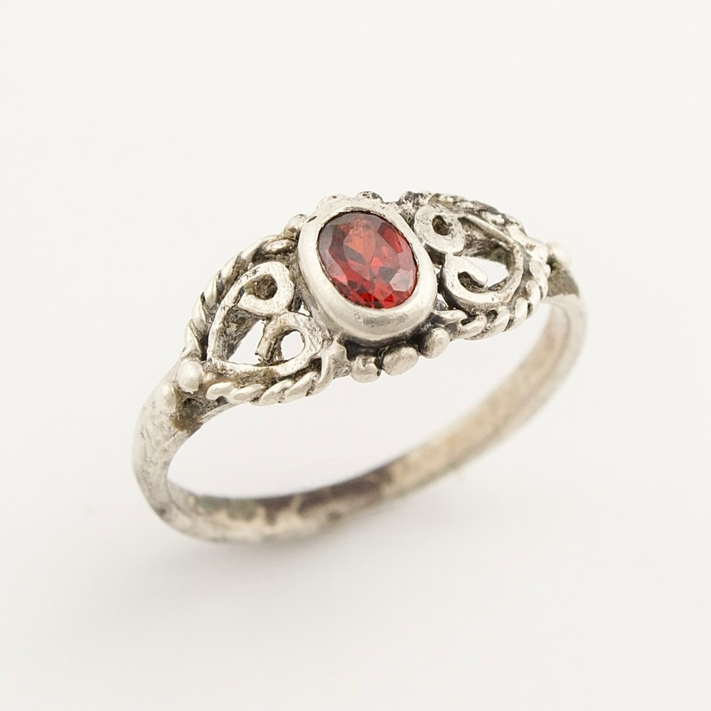 Vintage Sterling Silver Red Glass Ring Size 4